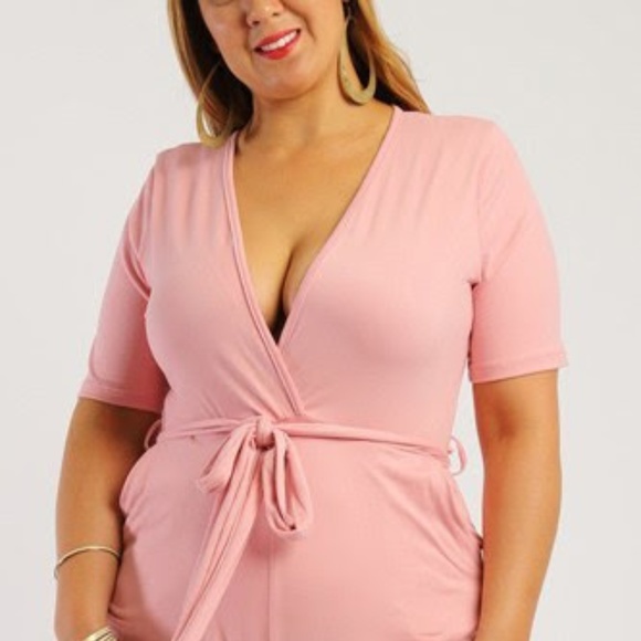Pants - Short Sleeve Romper Pink Plus Size